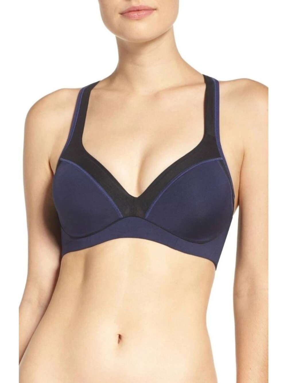 🆕 NATORI Zen Contour Convertible Sports Bra Underwire 34DDD Navy Blue #752147
